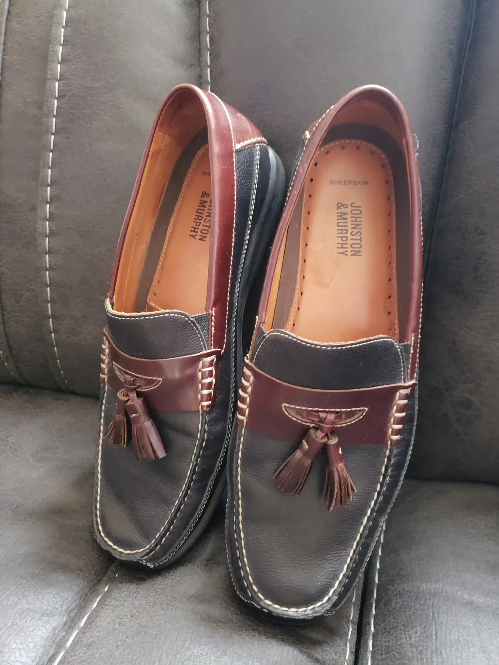 Johnston & Murphy Black and Brown Tassel Moccasin Loafers